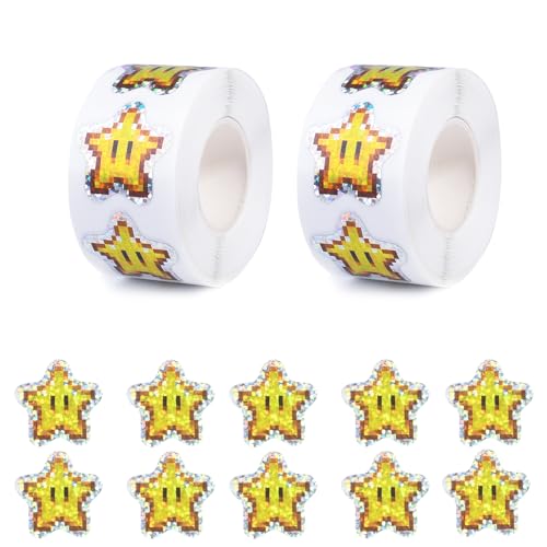 GTOTd Pixel Star Sticker Aufkleber (1000 Stück) Gold Star Gifts Merch für Teens Lehrer, Labels Gift Pack Wrap, Geschenke Deko für Laptop Wasserflasche von GTOTd