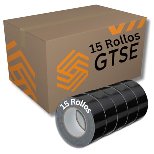 GTSE - Gewebeband Schwarz - 48 mm x 50 m - 15 Rollen - strapazierfähiges Panzerband - wasserdichtes Klebeband zum Reparieren, Befestigen, Bündeln, Verstärken und Abdichten von GTSE