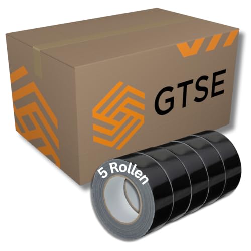 GTSE - Gewebeband Schwarz - 48 mm x 50 m - 5 Rollen - strapazierfähiges Panzerband - wasserdichtes Klebeband zum Reparieren, Befestigen, Bündeln, Verstärken und Abdichten von GTSE