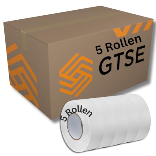 GTSE - Gewebeband Weiß - 48 mm x 50 m - 5 Rollen - strapazierfähiges Panzerband - wasserdichtes Klebeband zum Reparieren, Befestigen, Bündeln, Verstärken und Abdichten von GTSE