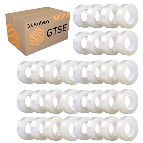 GTSE - Klebeband Transparent - 19 mm x 33 m - Klebeband zum Verpacken von Geschenken, für zuhause, die Schule und das Büro - 32 Rollen von GTSE