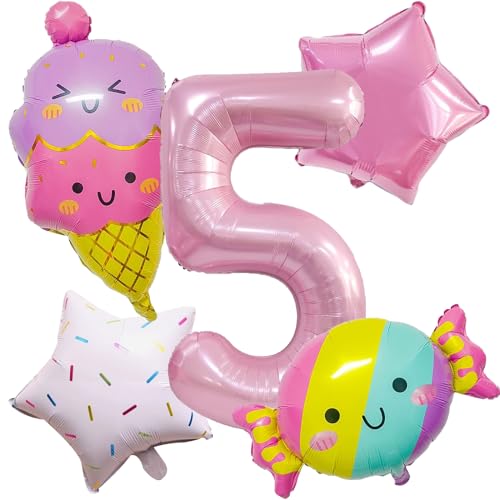 Candy Ballon Set, 5 PCS Eiscreme Ballon, Luftballons Eiscreme, Folienballon Candy, Helium Ballons Candy, Eiscreme Aluminium Ballon Set, Luftballon 5. Geburtstag Mädchen, kindergeburtstag Deko von GTYARYUA