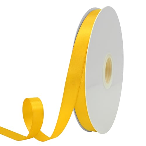 GTYBOVA Doppelseitiges Band, 15 mm x 91 m, gelbes Band, 100 % Polyester, mehrere Farben erhältlich, ideal für Geschenkverpackungen, Basteln, Hochzeitsdekoration, Blumenstrauß von GTYBOVA