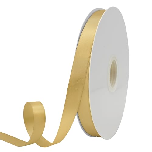 GTYBOVA Doppelseitiges Band, 15 mm x 91 m, goldfarbenes Band, 100 % Polyester, mehrere Farben erhältlich, ideal für Geschenkverpackungen, Basteln, Hochzeitsdekoration, Blumenstrauß von GTYBOVA