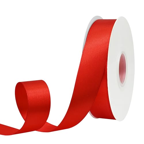 GTYBOVA Doppelseitiges Band, 25 mm x 91 m, rotes Band, 100 % Polyester, mehrere Farben erhältlich, ideal für Geschenkverpackungen, Basteln, Hochzeitsdekoration, Blumenstrauß von GTYBOVA