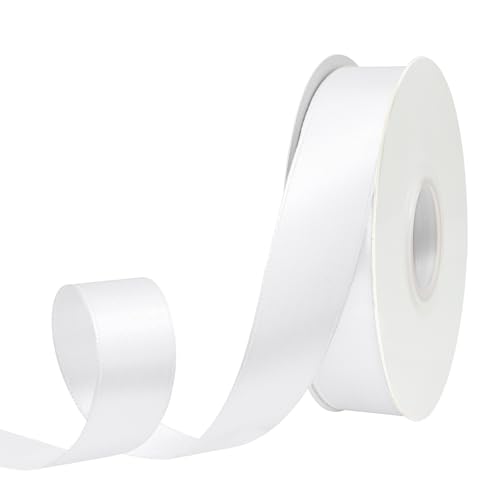 GTYBOVA Doppelseitiges Band, 25 mm x 91 m, weißes Band, 100 % Polyester, mehrere Farben erhältlich, ideal für Geschenkverpackungen, Basteln, Hochzeitsdekoration, Blumenstrauß von GTYBOVA