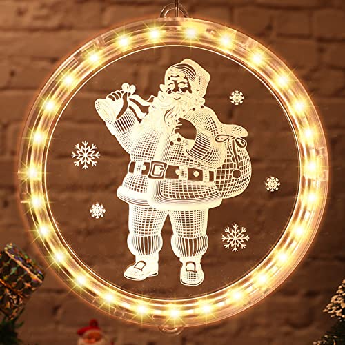 GTYYBH Weihnachten Dekorative Fenster Licht, 3D Hängende Lichterketten für Innen Außen Dekorationen, 24cm WarmWeiß Batteriebetrieben für Schlafzimmer Party Urlaub Wand Hintergrund【Weihnachtsmann】 von GTYYBH