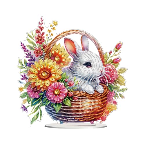 Diamond Painting Ostern, Ostern Deko Diamond Painting Kinder Osterhase Diamont Painting Aufsteller Für Ostern, Diamand Painting Hase Osterei Deko Frühling Diamond Bastelset Geschenk (N-Einseitig) von GUAHKUN