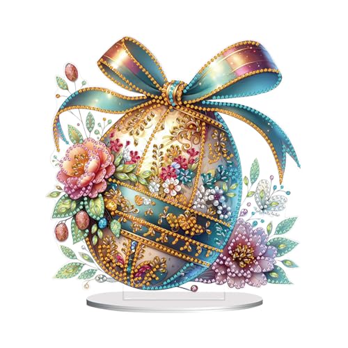 Diamond Painting Ostern, Ostern Deko Diamond Painting Kinder Osterhase Diamont Painting Aufsteller Für Ostern, Diamand Painting Hase Osterei Deko Frühling Diamond Bastelset Geschenk (O-Einseitig) von GUAHKUN