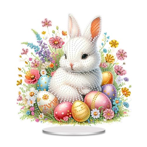 Diamond Painting Ostern, Ostern Deko Diamond Painting Kinder Osterhase Diamont Painting Aufsteller Für Ostern, Diamand Painting Hase Osterei Deko Frühling Diamond Bastelset Geschenk (S-Einseitig) von GUAHKUN