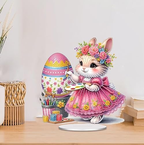 GUAHKUN Diamond Painting Ostern, Ostern Deko Diamond Painting Kinder Osterhase Diamont Painting Aufsteller Für Ostern, Diamand Painting Hase Osterei Deko Frühling Diamond Bastelset Geschenk (V) von GUAHKUN