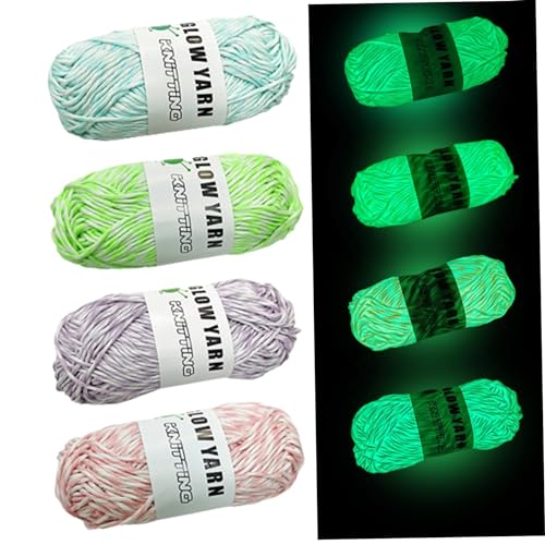 GUAHKUN Leuchtwolle Zum Häkeln, Häkelgarn Strickgarn im Dunkeln Leuchtende Polyester HäKelwolle, 50M je Rolle Glow in The Dark Wolle für Handstricken Schal Puppen Strickjacke Handwerk (4 Stück) von GUAHKUN