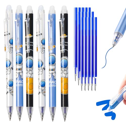 GUAHKUN Radierbarer Kugelschreiber Stifte Set, 6 StüCk Radierbarer Kugelschreiber Cartoon Löschbarer Stift Mit 15 Ersatzminen, 0.5Mm Kugelschreiber Radierbar Für Studenten,Zeichnen,Bürobedarf (Blau) von GUAHKUN