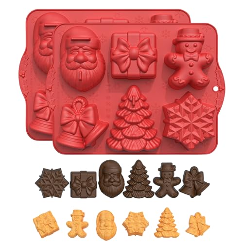 GUAHKUN Seifenformen Silikon Weihnachten, 2 Stück Silikonformen Weihnachten Backen, 3D Weihnachtsbaum, Schneeflocke, Weihnachtsmann, Geschenkbox Silikonform, DIY Handgemachte Seifenformen (B) von GUAHKUN