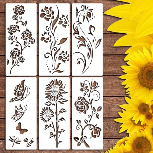 Große Blumen Schablonen Malen,Wiederverwendbare Blumen Stencil Schablonen Für Gartenzäunen Wandgestaltung, Wandschablone, Sprühfarben Malschablonen Für Holz Boden Wand Fliesen von GUAHKUN