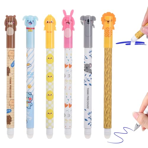 Radierbarer Kugelschreiber,Radierbar Gelstift,Tintenroller Radierbare Stifte Zum Wegradieren,0.5mm Radierstift Cartoon Löschbarer Stift Erasable Pen Für Kinder Schule Geschenk Bürobedarf (Blau, 6) von GUAHKUN