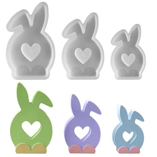 Silikonformen Gießformen Ostern, 3 Stück Silikonform Osterhase Mit Liebe Silikonform Ostern Silikonform Hase, Oster Silikonformen Kaninchen Gießformen Silikon Gießform Ostern Gipsformen Zum Gießen von GUAHKUN