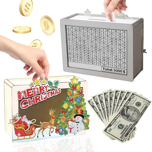 Spardose Holz, Diamond Painting Money Box, Fortune Box Spardose Mit Zahlen Ankreuzen, Sparkasse Geld Sparbox Spardose Mit Diamond Painting Für Erwachsene Kinder, Weihnachtsdekoration (B) von GUAHKUN