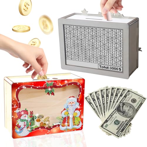 Spardose Holz, Diamond Painting Money Box, Fortune Box Spardose Mit Zahlen Ankreuzen, Sparkasse Geld Sparbox Spardose Mit Diamond Painting Für Erwachsene Kinder, Weihnachtsdekoration (C) von GUAHKUN