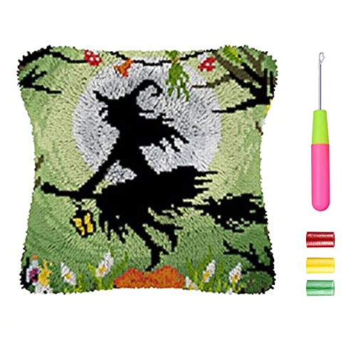 GUARDUU Knüpfteppich Für Anfänger Kissenbezug Halloween Knüpfkissen Mit Bunt Bedruckter Leinwand, Unvollendetes Stickset Für Home Schlafsofa Decor, 42X42cm von GUARDUU