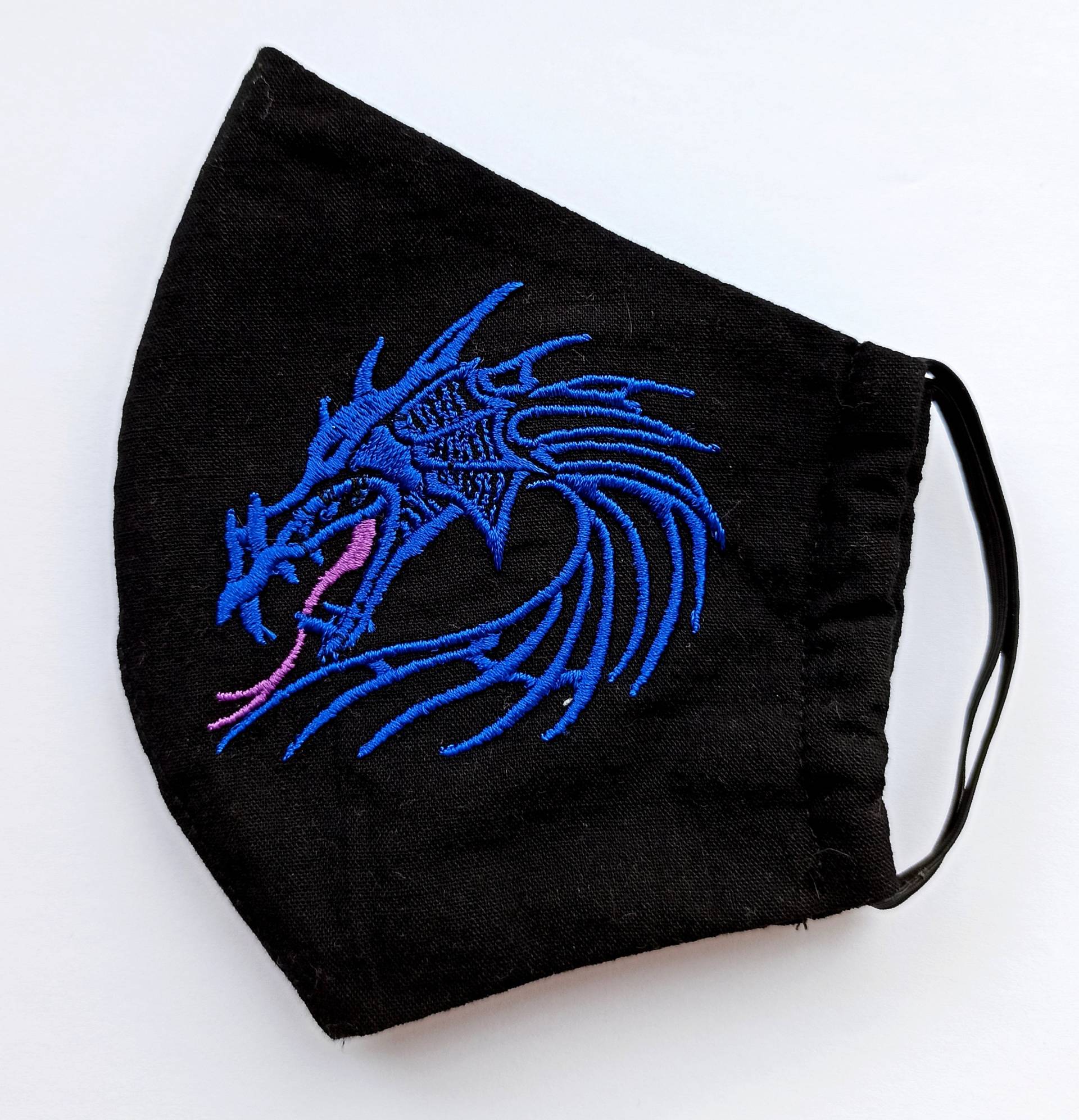 Blaue Drachenmaske Tattoo Bestickte Masken Waschbare Wiederverwendbare 3-Lagig Design von GUAembroidery