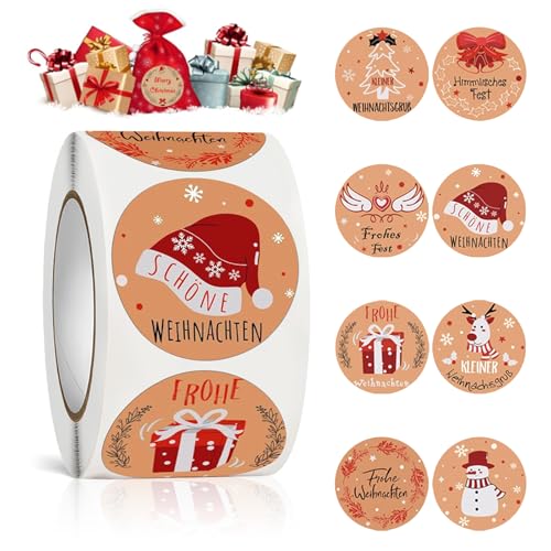 500 Stück Runde Weihnachtsaufkleber Aufkleber Weihnachten Weihnachtssticker Weihnachtsaufkleber Selbstklebend Sticker Weihnachten Rund für Geschenkverpackungen Party Dekoration Umschlag Geschenktasche von GUBOOM