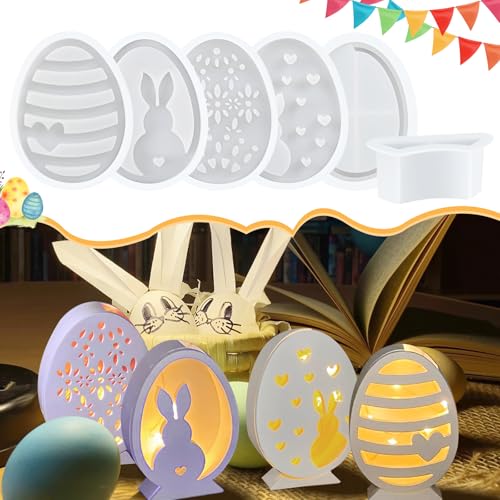 Silikonformen Gießformen Ostern, Silikonform Ostern Hase Silikon, 6 Stück Hase Osterei Gipsformen Silikon für DIY, Hase Ostern Silikonform Osterei Gipsformen, Ostern Deko & Epoxidharz Formen von GUBOOM