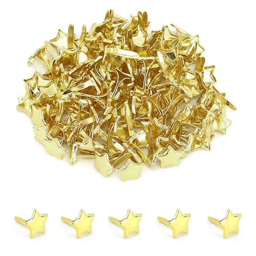 100 Stück Musterklammern in Sternform, goldfarben, 0,8 x 1 cm, Pariser Befestigung aus Metall, Stern, Mini Brads für Scrapbooking, Basteln, Papier, Bastelprojekte, Handwerk, Prägung, Zubehör (Gold) von GUDQVOZIHG