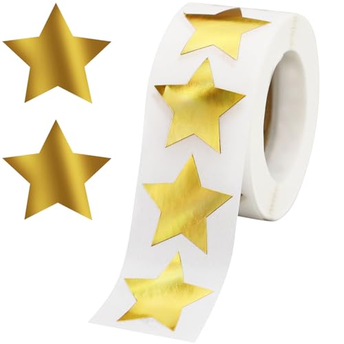 500 Stück Gold Sterne Aufkleber 1 Inch, Selbstklebend Stern Aufkleber, Dekorative Star Sticker, Belohnungssticker, Belohnung Sticker für Scrapbooking, Grußkarten, Tüten, Geschenke, Basteln (1 Rolle) von GUDQVOZIHG