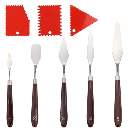 8 Stück Palette Messer Set,Spachtel Werkzeug,Palettenmesser Malwerkzeuge,Edelstahl Ölmalerei Malmesser,Spachtel Werkzeug 5 Palette Messer+3 Abstreifermesser von GUDQVOZIHG