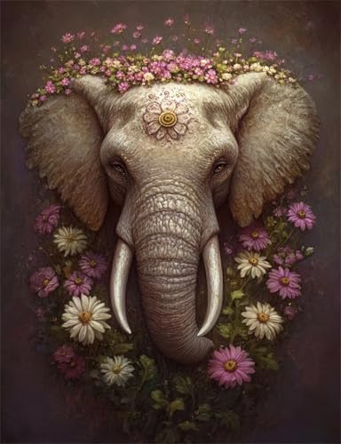 Diamond Painting Elefant, 5D Diamond Painting Kinder set Blume, DIY Runde Steine Crystal art Mosaic Making Cross Stickerei Basteln Erwachsene Set, Home Dekor, Geschenke für Frauen 100x135cm W-280 von GUERUUIE