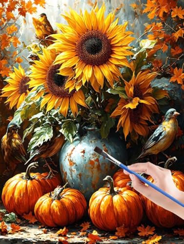 Malen Nach Zahlen Erwachsene,Pumpkin, Sonnenblume malen nach zahlen, paint by numbers adult inklusive Pinsel und Acrylfarben, DIY bastelset erwachsene frauen, zimmer deko, Geschenk - 40 x 50 cm 11-2 von GUERUUIE