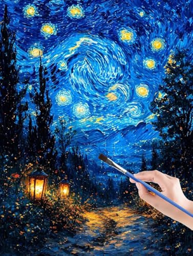 Malen Nach Zahlen Erwachsene,Starry Sky, Wald malen nach zahlen, paint by numbers adult inklusive Pinsel und Acrylfarben, DIY bastelset erwachsene Frauen, Zimmer Deko Wohnzimmer 70x95cm Rahmenlos 6W-A von GUERUUIE