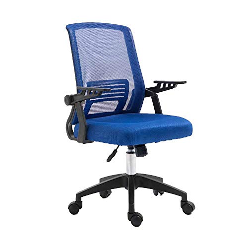 Bürostuhl, Drehstuhl, Chefsessel, Computerstuhl mit verstellbarer Armlehne, ergonomischer Computerstuhl, höhenverstellbar, Netzstoff, Bürostuhl fürs Arbeitszimmer im Wohnheim, blau-schwarzer Rahmen von GUHPZA