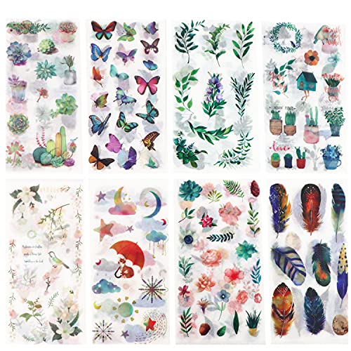 GUIFIER 48 Blätter Scrapbooking Sticker Aufkleber, Blätter Blumen Tiere Stickerbögen, Vögel Schmetterlinge Deko Washi Aufkleber Set für Kalender Notizbuch Tagebuch Fotoalbum DIY Handwerk Dekorativer von GUIFIER