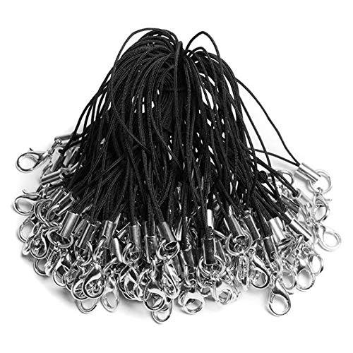 100 x schwarze Schlüsselbänder mit Karabinerverschluss für Handy/USB-Laufwerk/Schlüsselanhänger/DIY-Schmuck von GUIJIALY