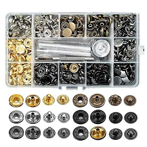 GUIJIALY 120 Sets Druckknopf-Werkzeug-Set, Metall-Druckknöpfe, Lederhandwerk, Nieten, Druckknöpfe, 12,5 mm, Leder-Druckknopf-Werkzeug-Set, Doppelkappe, Messingnieten von GUIJIALY