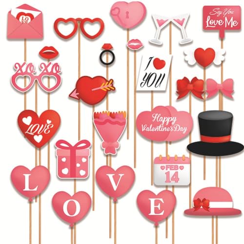 GUIJIALY 25 Stück Valentinstag Foto Booth Requisiten Dekor Valentinstag Dekorationen Rosa Papier von GUIJIALY