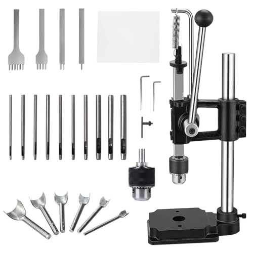 GUILOPOER Leder-Lochstanzer, Handstanzmaschine, manuelle Presse, Stanzwerkzeuge für Bastelarbeiten (mit Spannfutter, PP-Platte und 20 Werkzeugen und Aluminiumplatte für Lederhandwerk) von GUILOPOER