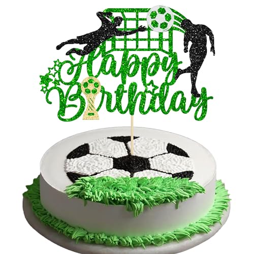 Fußball Kuchen Deko, 1 Stück Fußball Geburtstag Tortendeko, Fussball Cake Topper, Glitter Sport Fußball Kuchendekoration, fussball deko geburtstag kinder, Geschenke für Party Torten Deko von GUIZIYAO