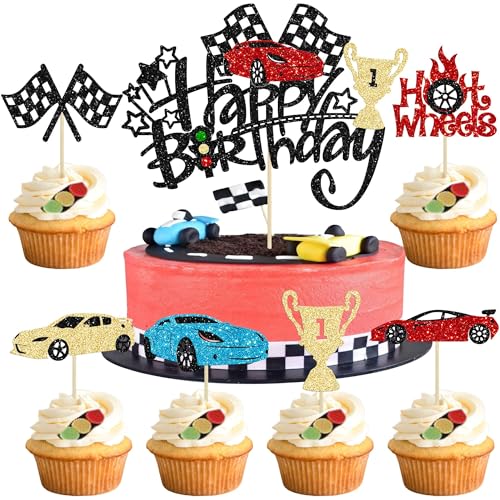 Tortendeko Auto, 24 Stück Cupcake Toppers, Tortendeko Auto Geburtstagstorte, Geburtstag Tortendeko Cars, Tortendeko Kindergeburtstag, für Motto Party, Babyparty, Geburtstag Partyzubehör von GUIZIYAO