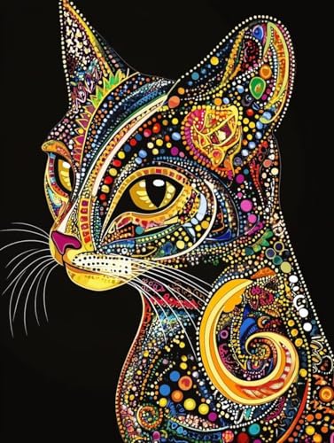 5D Diamant Painting Bilder Katze, Diamond Painting Kinder Set Painted Cat DIY Full Runde Steine Diamond Painting Set Daiments Painting Erwachsene Stickerei Kreuzstich Malerei, WandDeko 50x70cm G-655 von GUKUGEKO