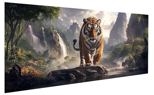 Berg Malen Nach Zahlen Erwachsene, Malen Nach Zahlen Tiger Malen Nach Zahlen ab 13 Jahre Mädchen, DIY Bastelset Erwachsene Anfänger Acrylfarben Painting für Home Decor, Rahmenlos 80x160 cm W-3301 von GUKUGEKO