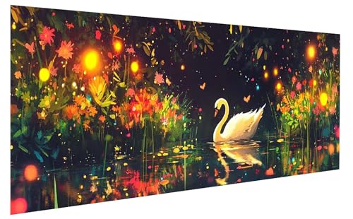 Blume Malen Nach Zahlen Erwachsene, Malen Nach Zahlen Schwan Malen Nach Zahlen ab 8 Jahre Mädchen, DIY Bastelset Erwachsene Anfänger Acrylfarben Painting für Home Decor, Rahmenlos 30x60 cm W-6482 von GUKUGEKO