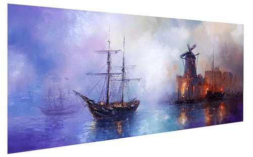 Boot Malen Nach Zahlen Erwachsene, Malen Nach Zahlen Meer Malen Nach Zahlen ab 15 Jahre Mädchen, DIY Bastelset Erwachsene Anfänger Acrylfarben Painting für Home Decor, Rahmenlos 100x200 cm W-4149 von GUKUGEKO