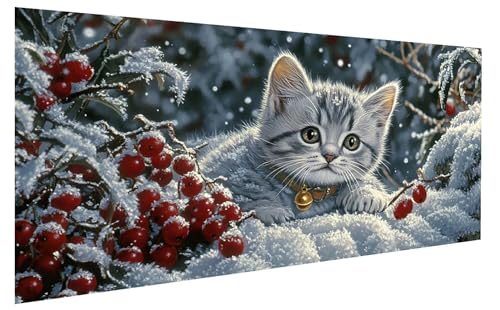 Katze Malen Nach Zahlen Erwachsene, Malen Nach Zahlen Winter Malen Nach Zahlen ab 11 Jahre Mädchen, DIY Bastelset Erwachsene Anfänger Acrylfarben Painting für Home Decor, Rahmenlos 60x120 cm W-941 von GUKUGEKO