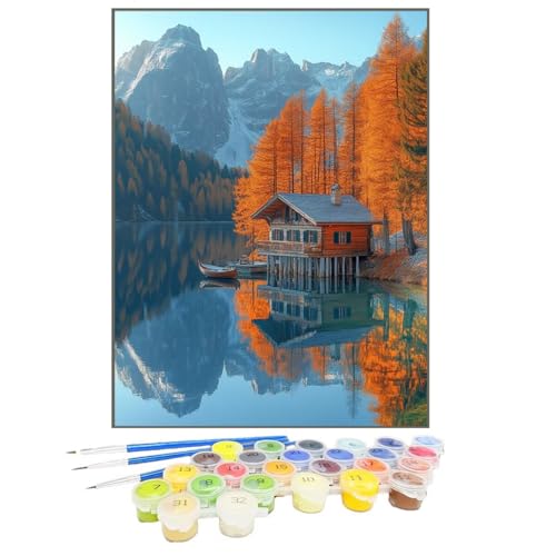 Malen Nach Zahlen Baum, Malen Nach Zahlen Kinder HüTte, DIY Paint by Numbers Adult AnfäNger Handgemalt öLgemäLde Kit Bastelset mit Pinseln und Acrylfarben für Home Decor, Ohne Rahmen 100x135cm 64-O von GUKUGEKO