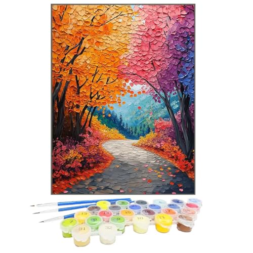 Malen Nach Zahlen Baum, Malen Nach Zahlen Kinder Landschaft, DIY Paint by Numbers Adult AnfäNger Handgemalt öLgemäLde Kit Bastelset mit Pinseln und Acrylfarben für Home Decor, Ohne Rahmen 50x70cm 5U-L von GUKUGEKO