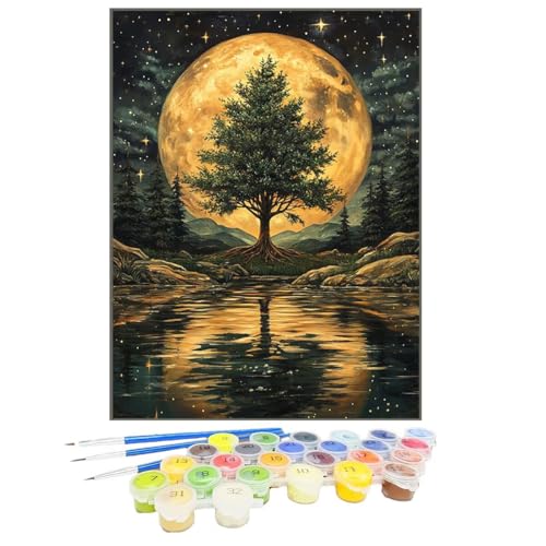 Malen Nach Zahlen Baum, Malen Nach Zahlen Kinder Mond, DIY Paint by Numbers Adult AnfäNger Handgemalt öLgemäLde Kit Bastelset mit Pinseln und Acrylfarben für Home Decor, Ohne Rahmen 100x135cm 69-2 von GUKUGEKO