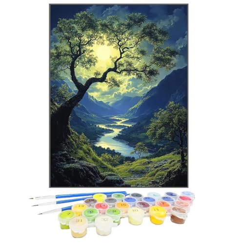 Malen Nach Zahlen Baum, Malen Nach Zahlen Kinder Mond, DIY Paint by Numbers Adult AnfäNger Handgemalt öLgemäLde Kit Bastelset mit Pinseln und Acrylfarben für Home Decor, Ohne Rahmen 100x135cm 7O-P von GUKUGEKO